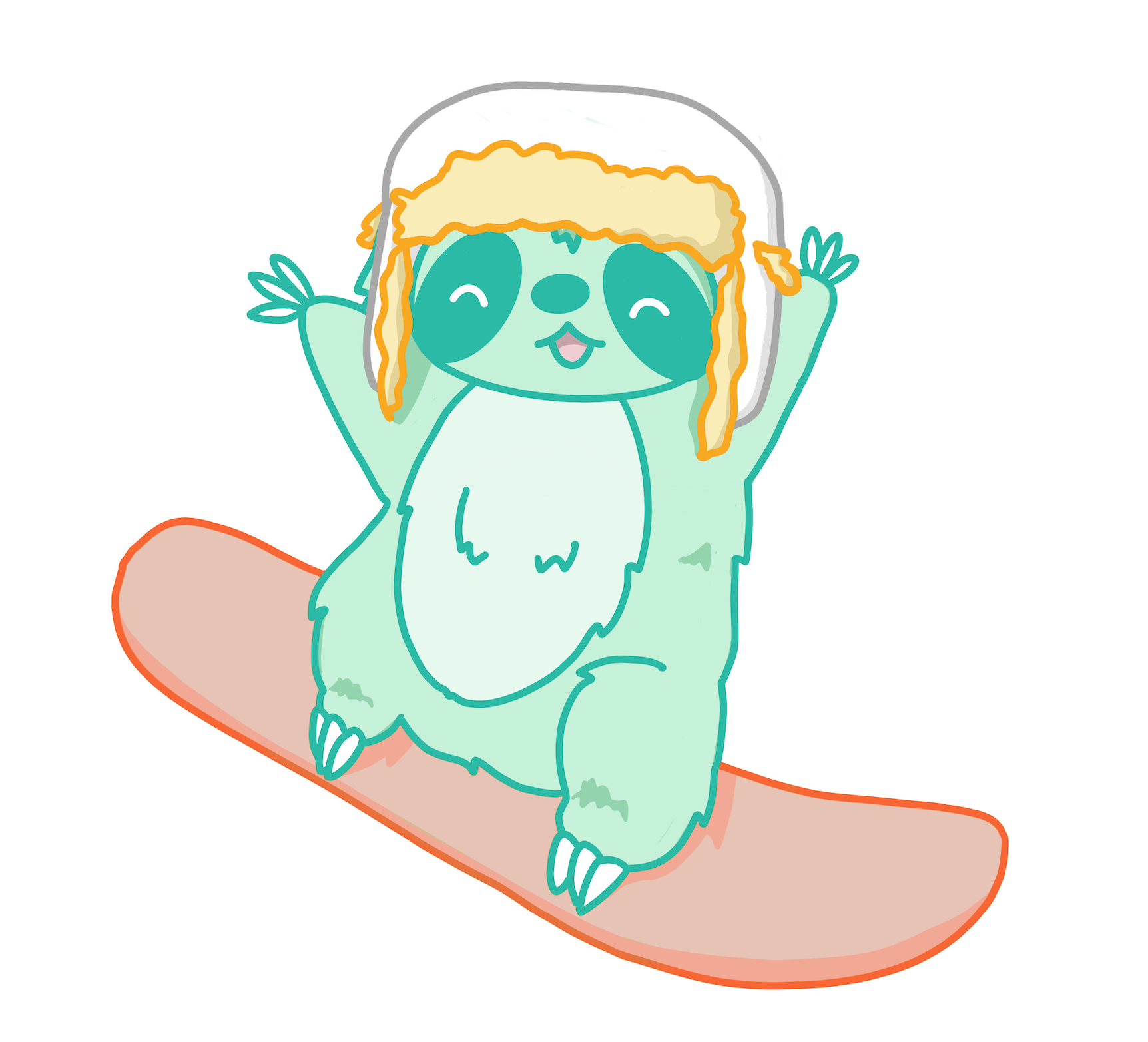A cute sloth snowboarding