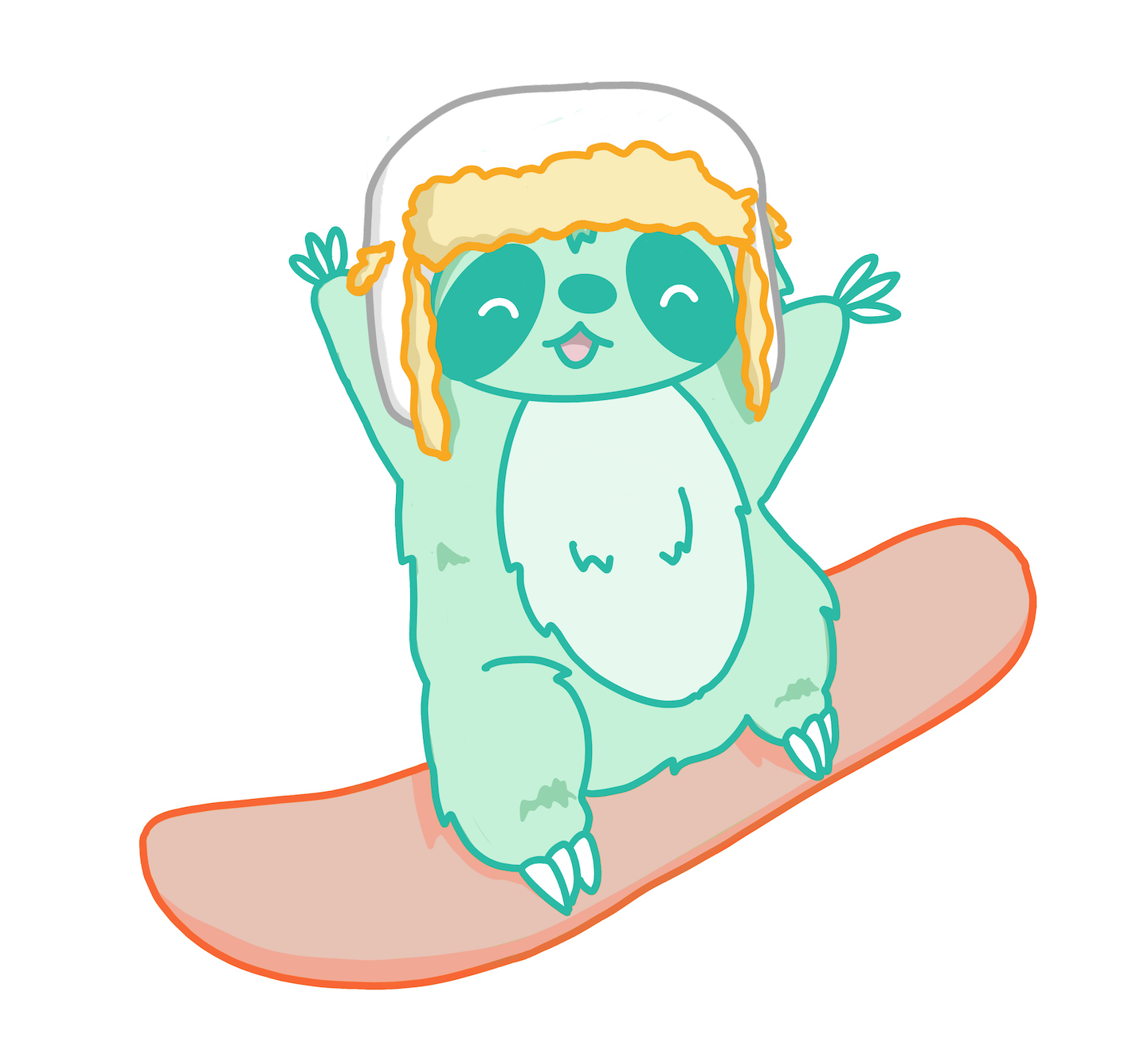 A cute sloth snowboarding